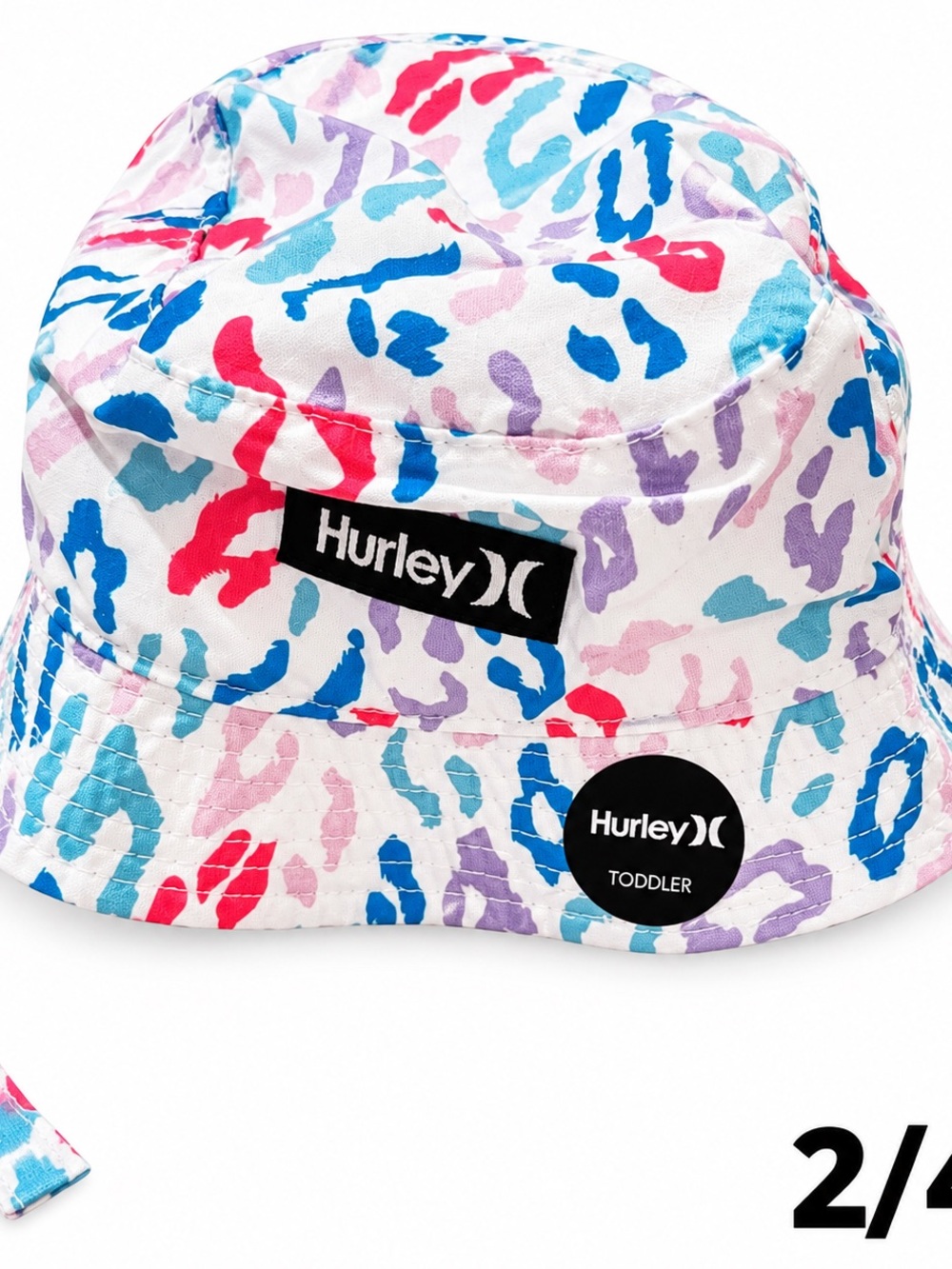 Hurley Toddler White Bucket Hat with Pink, Blue & Purple Leopard Print